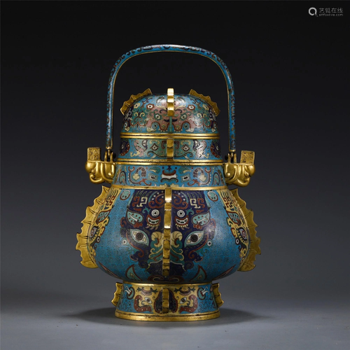 A CLOISONNE ENAMEL BRONZE JAR AND COVER.MA…