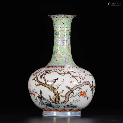 A FAMILLE-ROSE BOTTLE VASE.MARK OF QIANLONG