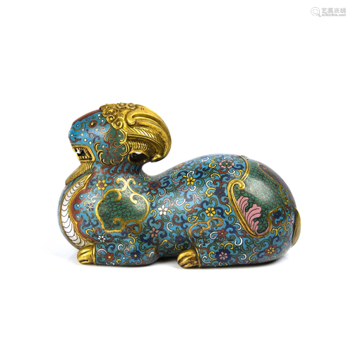 A CLOISONNE ENAMEL BRONZE BEAST.MARK OF QIA…