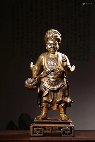 A BRONZE FIGURE OF GUARD .QING PERIOD