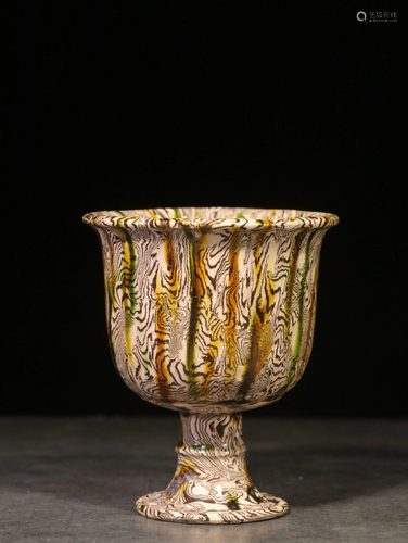 A FAUX-BOIS-GLAZED STEM CUP