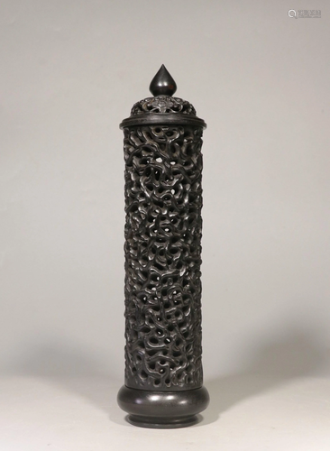 A CARVED ZITAN INCENSE CYLINDER