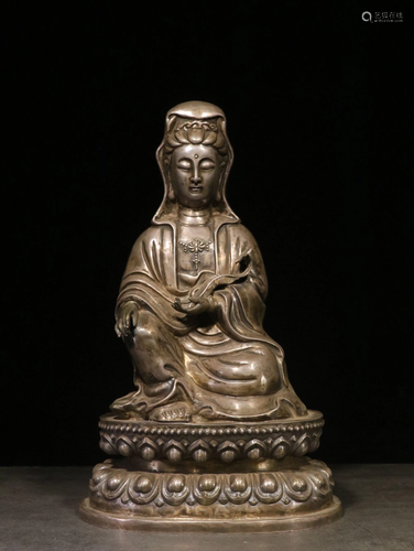 A SILVER FIGURE OF GUANYIN.REPUBLIC PERIOD