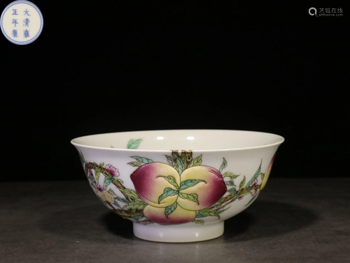 A FAMILLE-ROSE 'PEACH' BOWL.MARK OF YONGZHENG