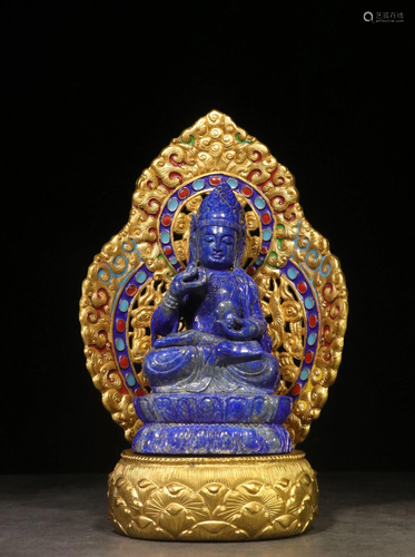 A CARVED LAPIS LAZULI GUANYIN.REPUBLIC PERIOD