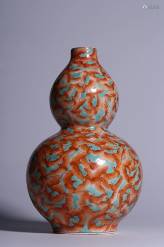 A TURQUOISE-GROUND COPPER RED DOUBLE-GOURD…