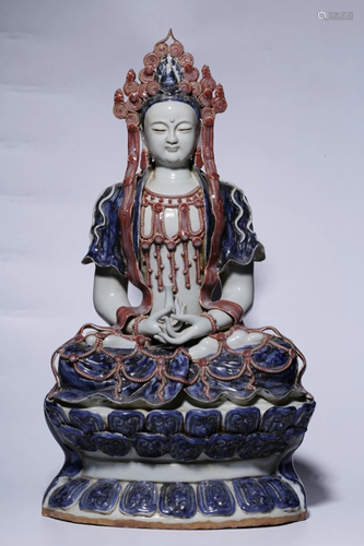 A BLUE AND WHITE -IRON-RED GUANYIN.QING P…