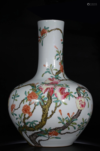 A FAMILLE-ROSE 'PEACH' BOTTLE VASE.MARK OF QIAN…