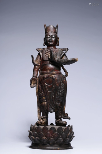 A BRONZE FIGURE OF GUARD.QING PERIOD