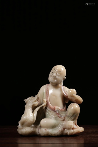 A CARVED SOAPSTONE LUOHAN .QING PERIOD