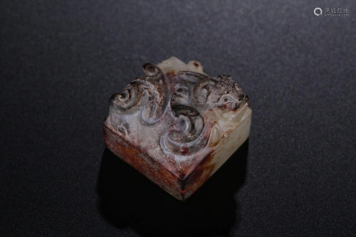 A CARVED JADE 'BEAST' SEAL.MING PERIOD