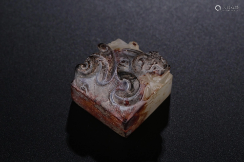 A CARVED JADE 'BEAST' SEAL.MING PERIOD