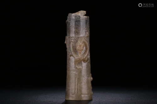 A CARVED JADE TUBE. WARRING STATES PERIOD