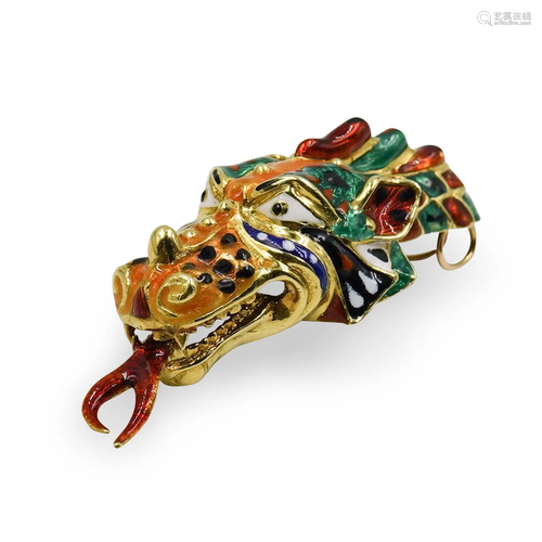 18k Gold and Enamel Dragon Brooch