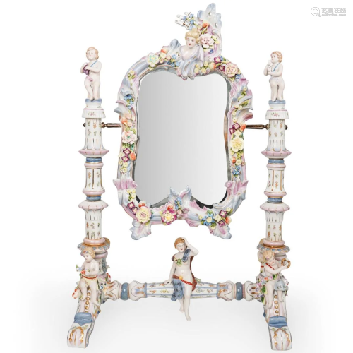 Large Porcelain Figural & Floral Mirror
