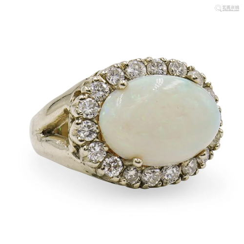 14k Gold, Opal and Diamond Ring
