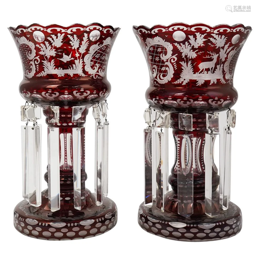 Pair of Bohemian Glass and Crystal Lusters