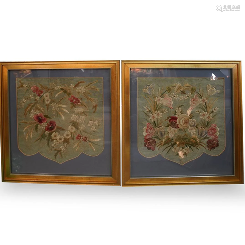 Pair Of Floral Needlepoints