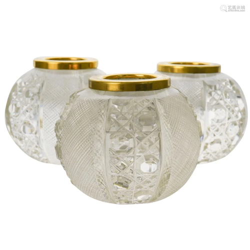 (3 Pc) Waterford Style Crystal Cut Candle Holders