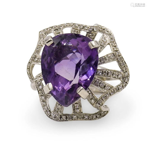 14k Gold, Amethyst and Diamond Ring