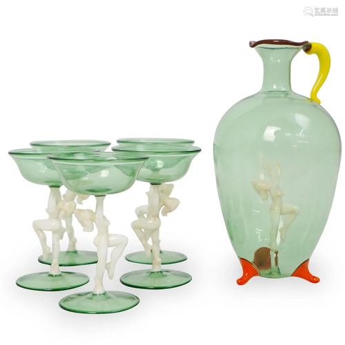 (6 Pc) Lauscha Bimini Figural Decanter & Glass Set