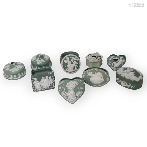 (9 Pcs) Collection of Green Jasper Boxes