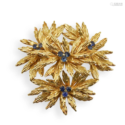 Tiffany and Co. 18k Gold and Sapphire Flower Bro…