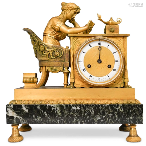19th Cent GIlt Bronze and Marble Clock
