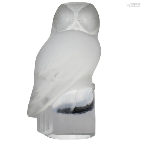 Lalique Crystal Owl Paperweight