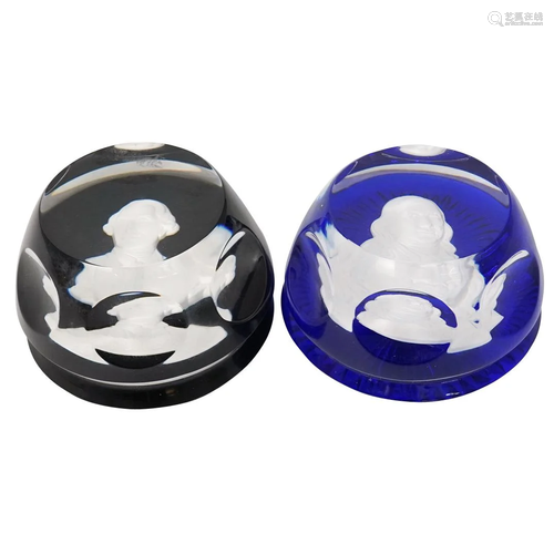 (2 Pc) Baccarat Figural Paperweight