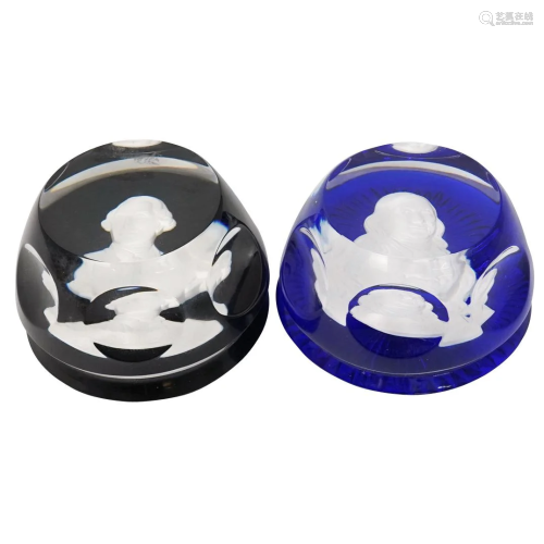 (2 Pc) Baccarat Figural Paperweight