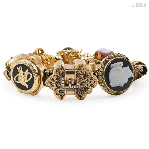 14k Gold Cameo Charm Bracelet