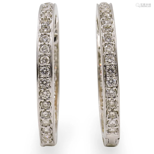 Pair of 18k Gold and Diamond Hoop Earrings