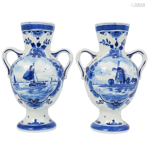 Pair of Delft Porcelain Vases