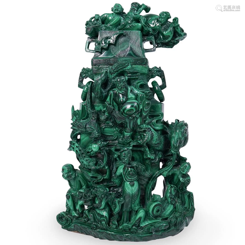 Chinese Carved Malachite Urn