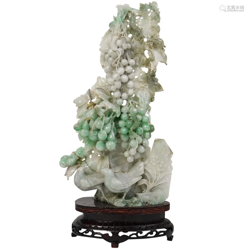 Large Chinese Carved Jadeite Lavender Sculpture