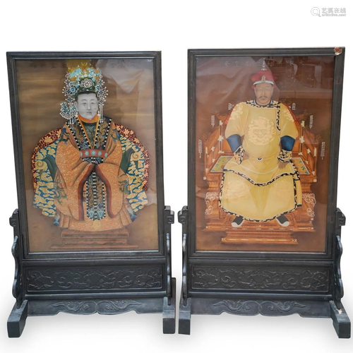 Pair Of Chinese R***rse Painted Royal Emperor & Empr…