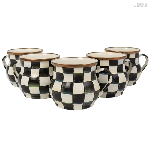 (5 Pcs) MacKenzie-Childs Courtly Check Enamel Mugs