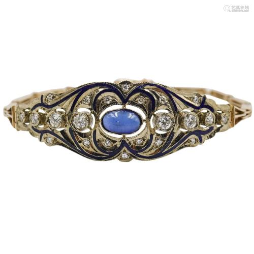 Antique Russian 14K Gold Sapphire and Diamond …