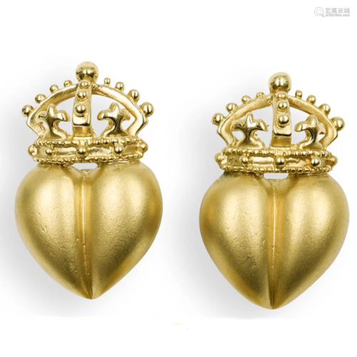 Kieselstein Cord 18kt Gold Heart Crown Earrings