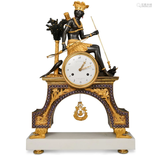 Rare 19th Cent French Empire Gilt Bronze Mantel Clock