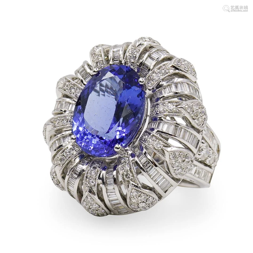 18K Gold & 6 Carat Tanzanite Diamond Ring