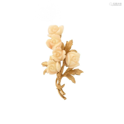 Coral and 14K Brooch