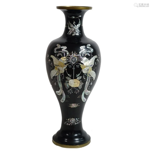 Japanese Black Lacquer and Inlaid Vase