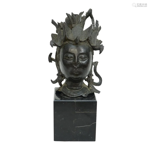 Antique Chinese Concrete Filled Bronze Head