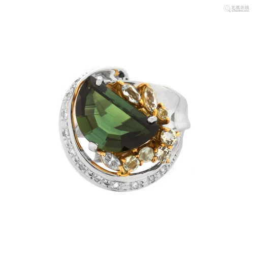 Tourmaline, Diamond, Platinum and 18K Ring