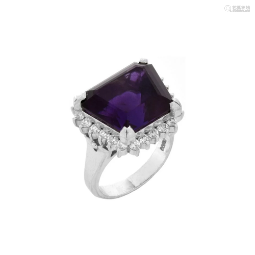 Amethyst, Diamond and Platinum Ring