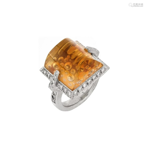 Citrine, Diamond and Platinum Ring.