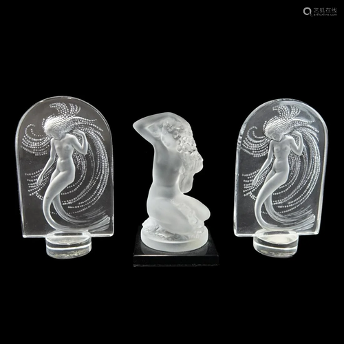 Three Lalique Frosted Crystal Paperweights