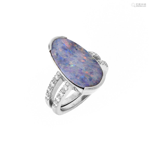 Opal, Diamond and Platinum Ring